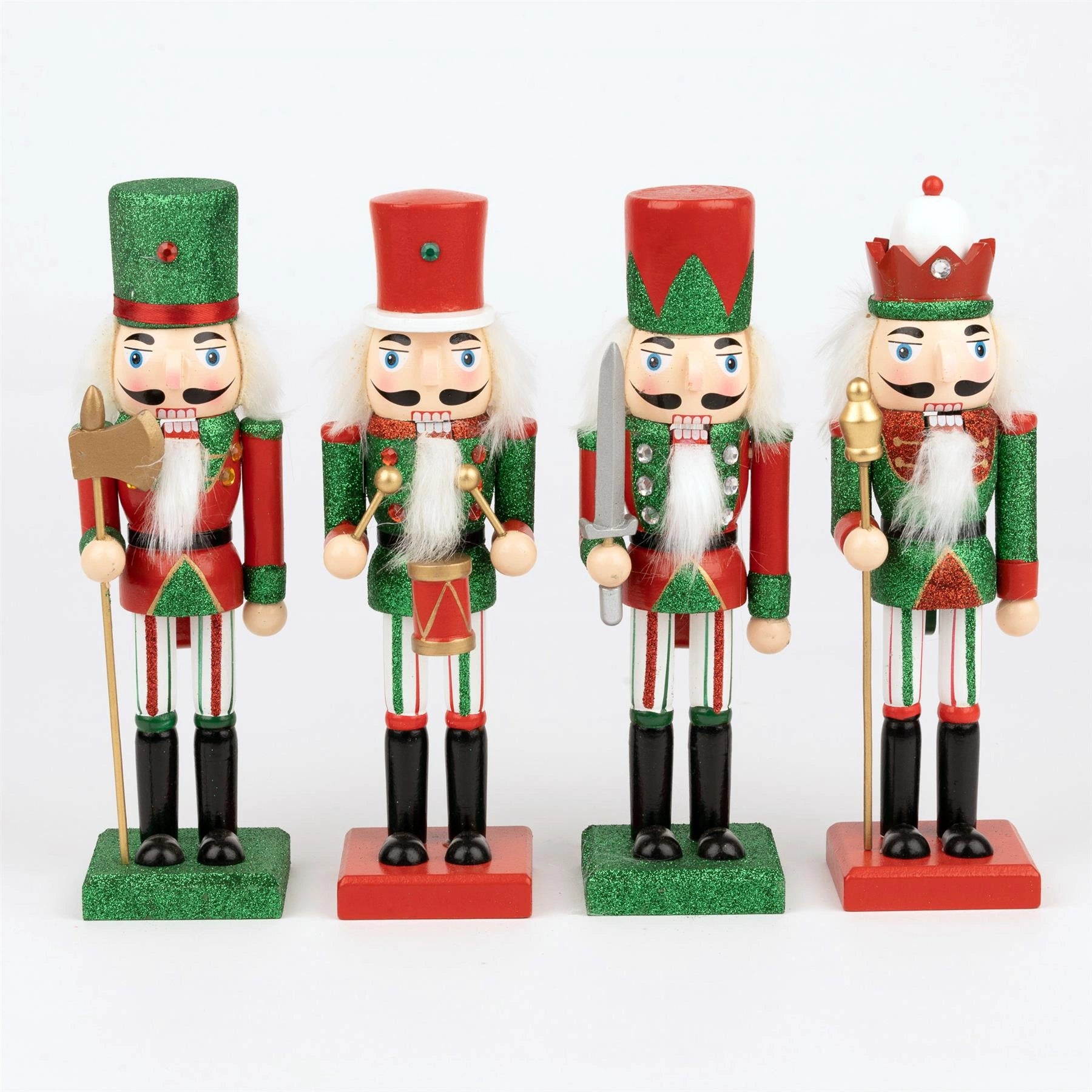 4 Green Nutcrackers Christmas Wooden Ornament Figurine 25cm Xmas Home Decoration
