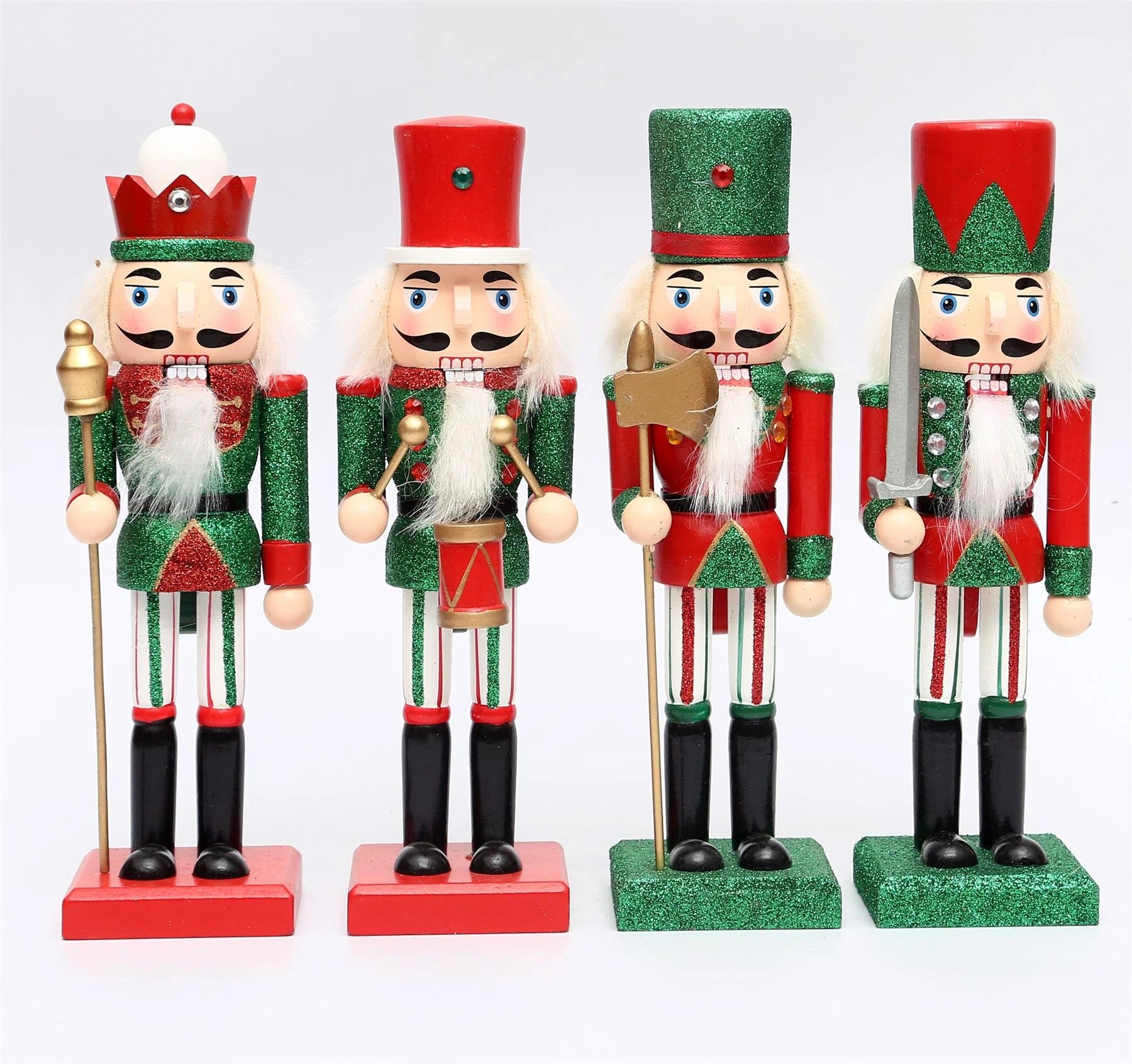 4 Green Nutcrackers Christmas Wooden Ornament Figurine 25cm Xmas Home Decoration