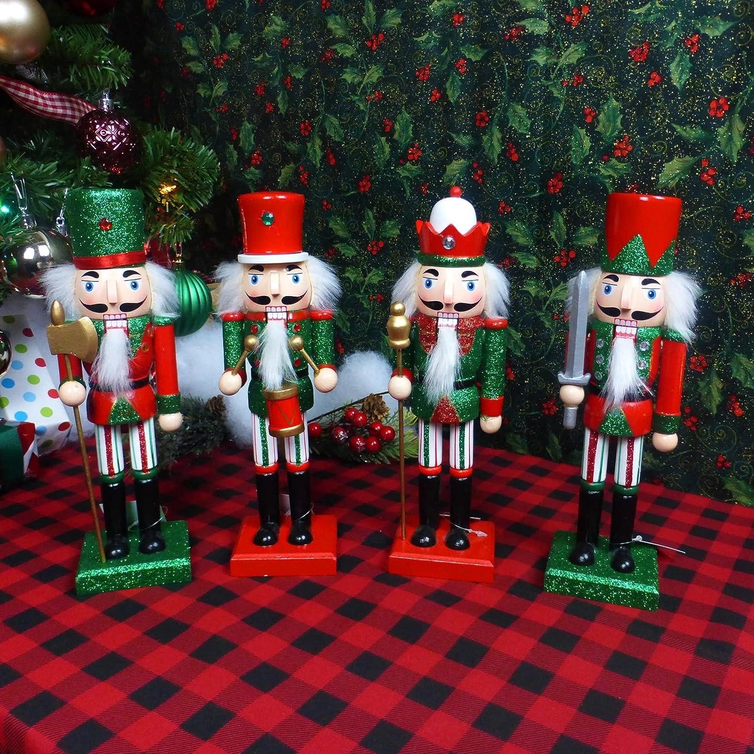 4 Green Nutcrackers Christmas Wooden Ornament Figurine 25cm Xmas Home Decoration