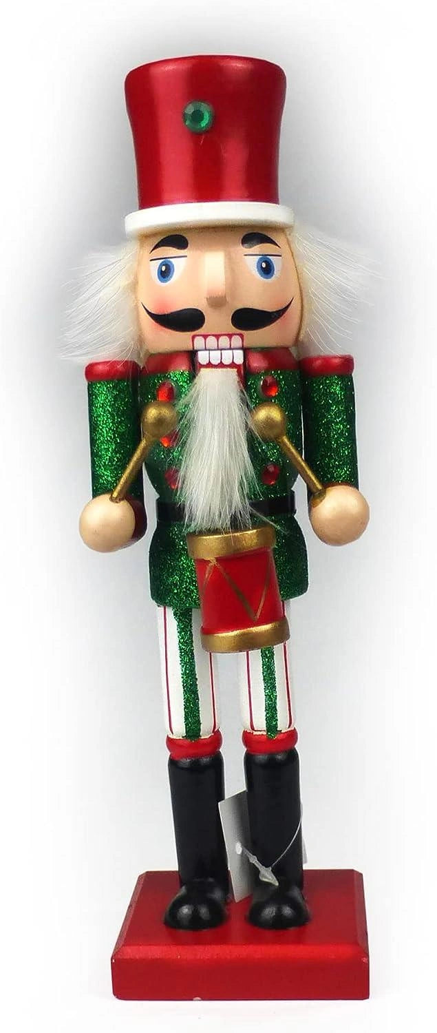 25Cm Red & Green Wooden Nutcrackers - 4Pcs Set - Christmas Home Decoration