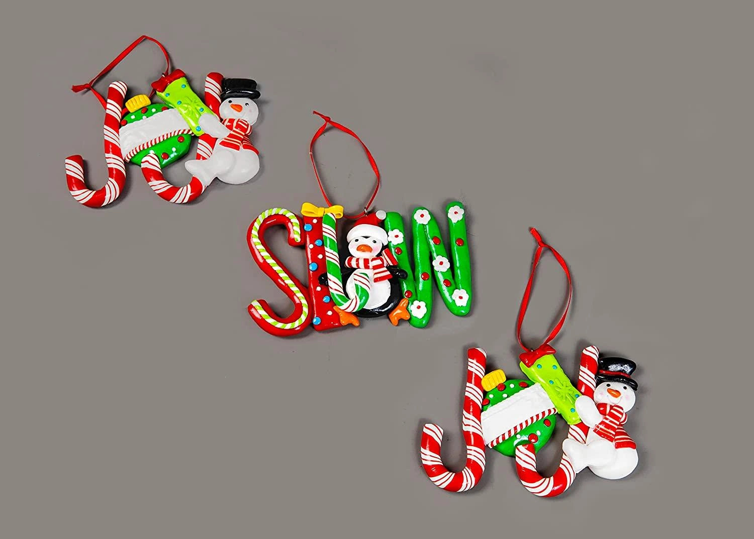 Set of 4 (12PCs) Christmas Hanging Decoration Ceramic Candy Word Joy, Noel, Snow