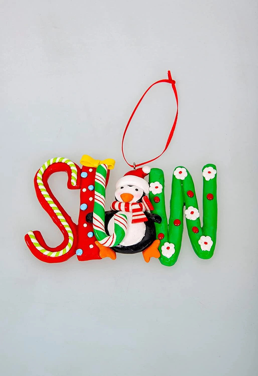 Set of 4 (12PCs) Christmas Hanging Decoration Ceramic Candy Word Joy, Noel, Snow