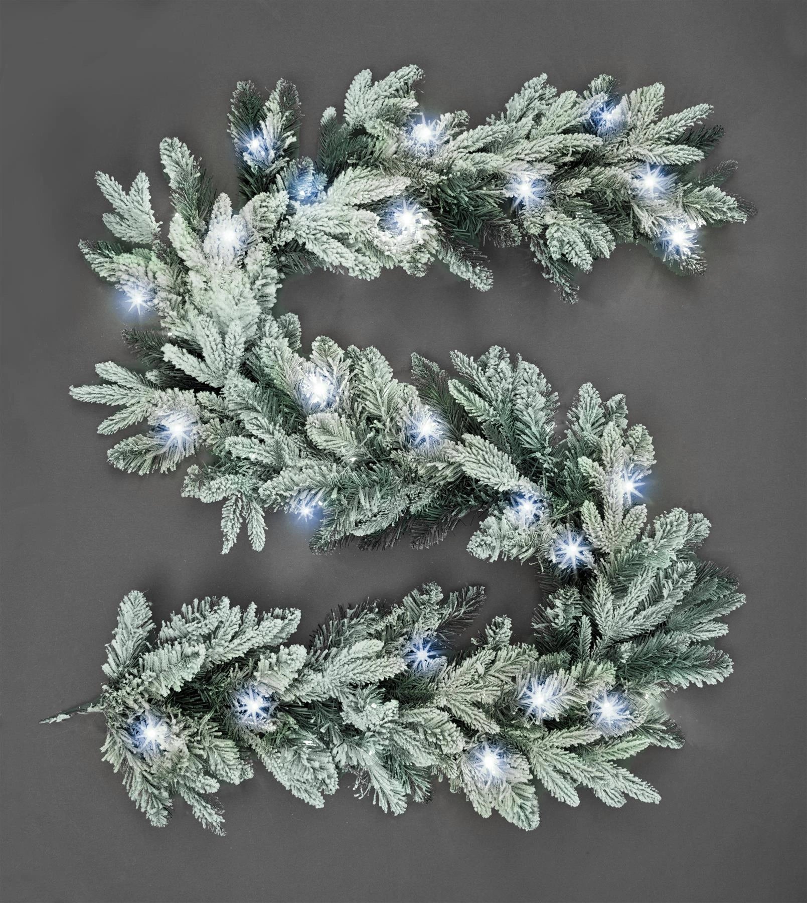 Pre-Lit White Leds Lapland Fir Snow Flocked Garland 2M
