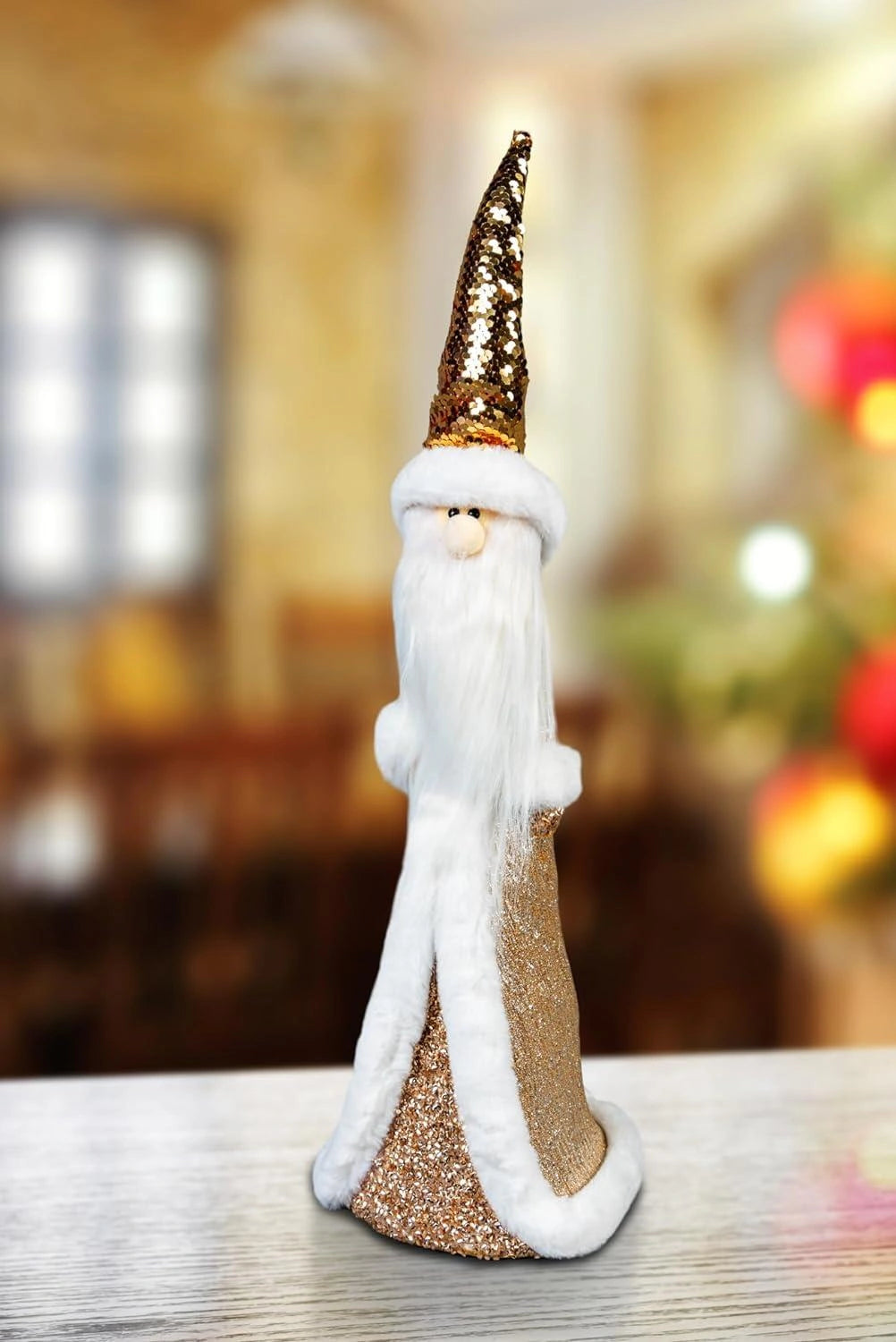 Christmas Figure 58cm Santa Golden Centerpiece Tabletop Window Xmas Home Decor