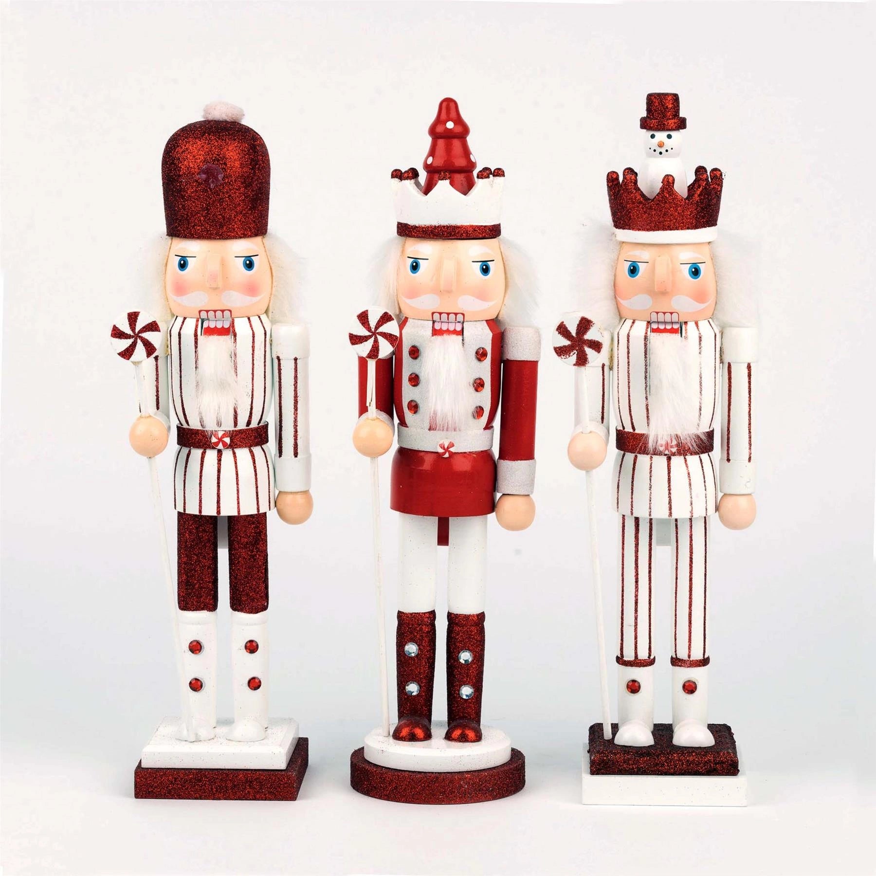 3 Candy Cane Nutcrackers Christmas Wooden Ornament Figurine 38cm Xmas Home Decor