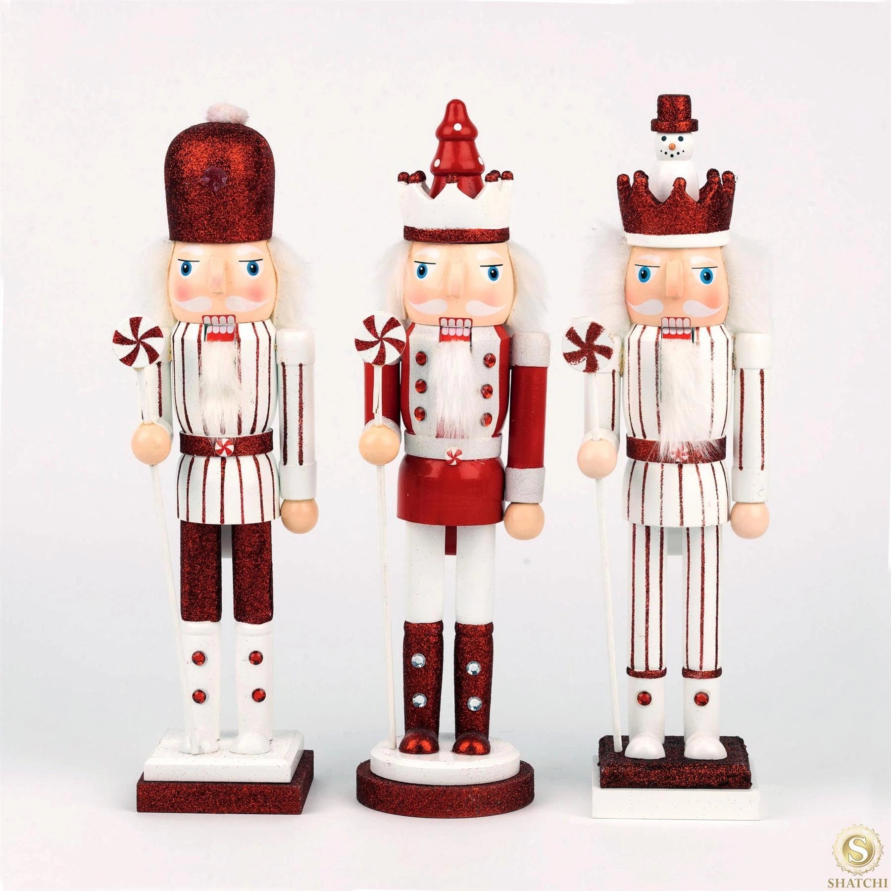 3 Candy Cane Nutcrackers Christmas Wooden Ornament Figurine 38cm Xmas Home Decor