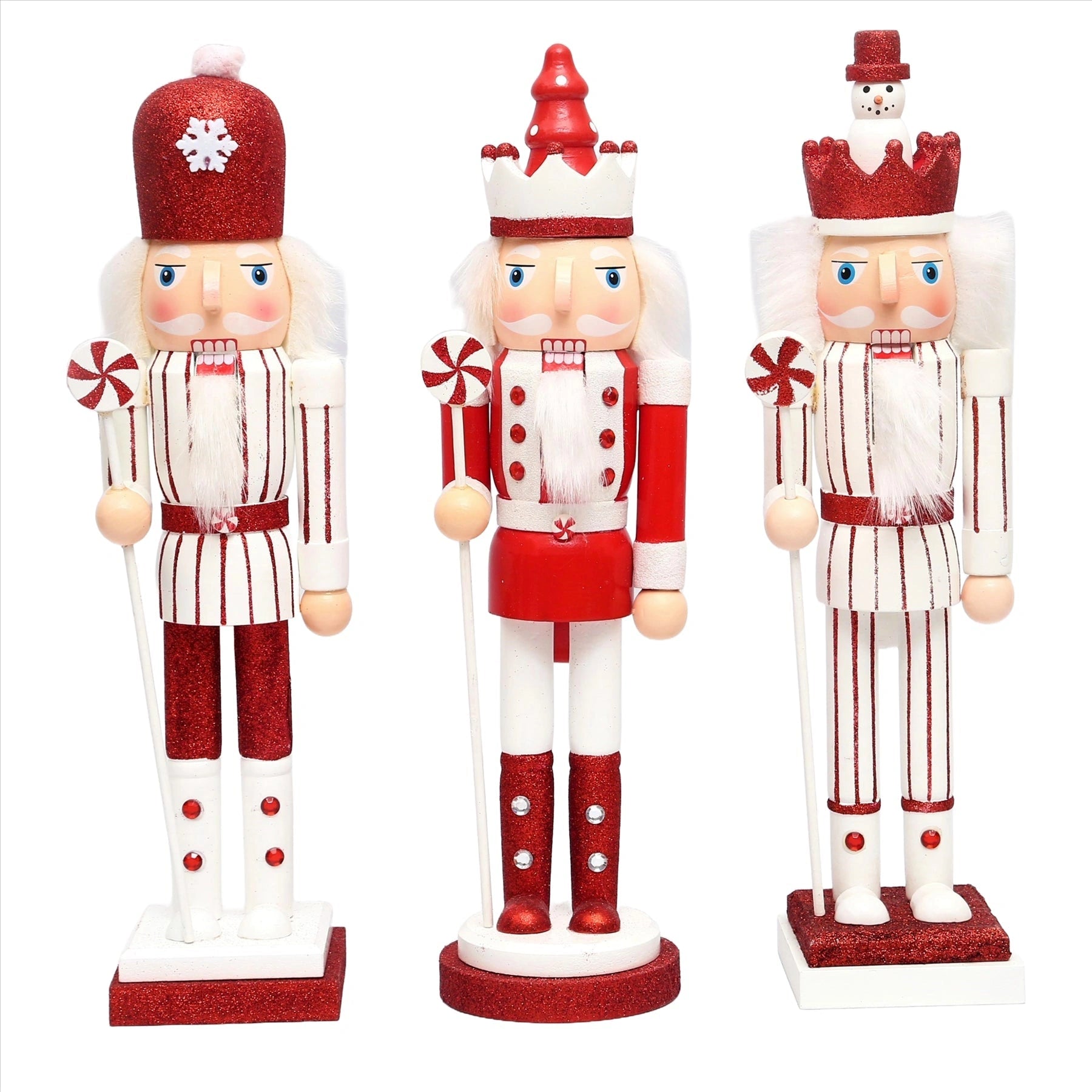 3 Candy Cane Nutcrackers Christmas Wooden Ornament Figurine 38cm Xmas Home Decor