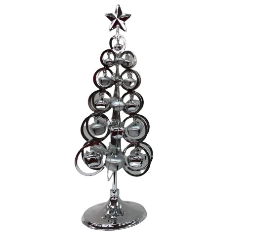 16.5Inch Table Top Christmas Tree Silver Decorated With Bells