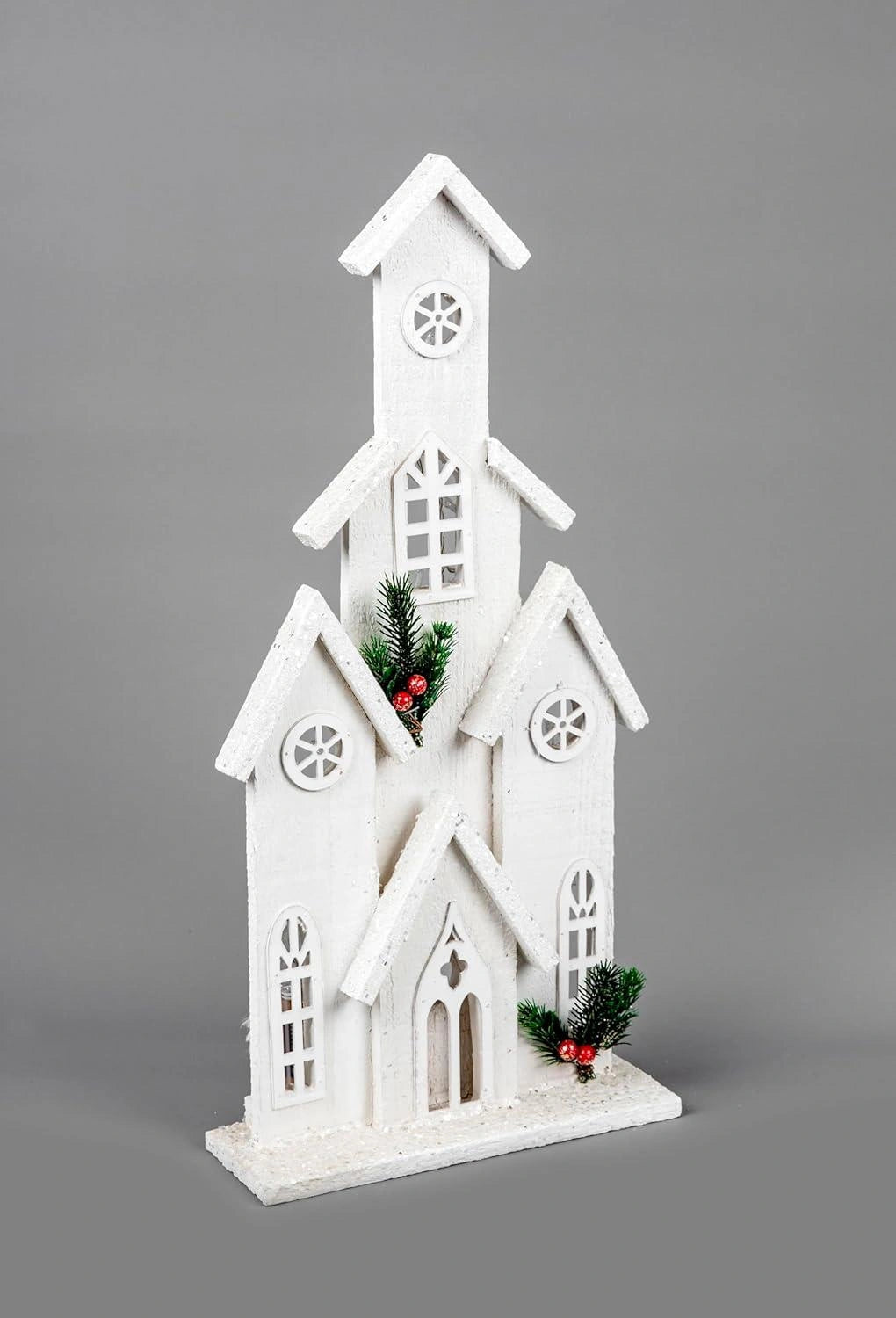 Christmas Tabletop LED Wooden House 51cm Snowy White Centerpiece Xmas Decoration