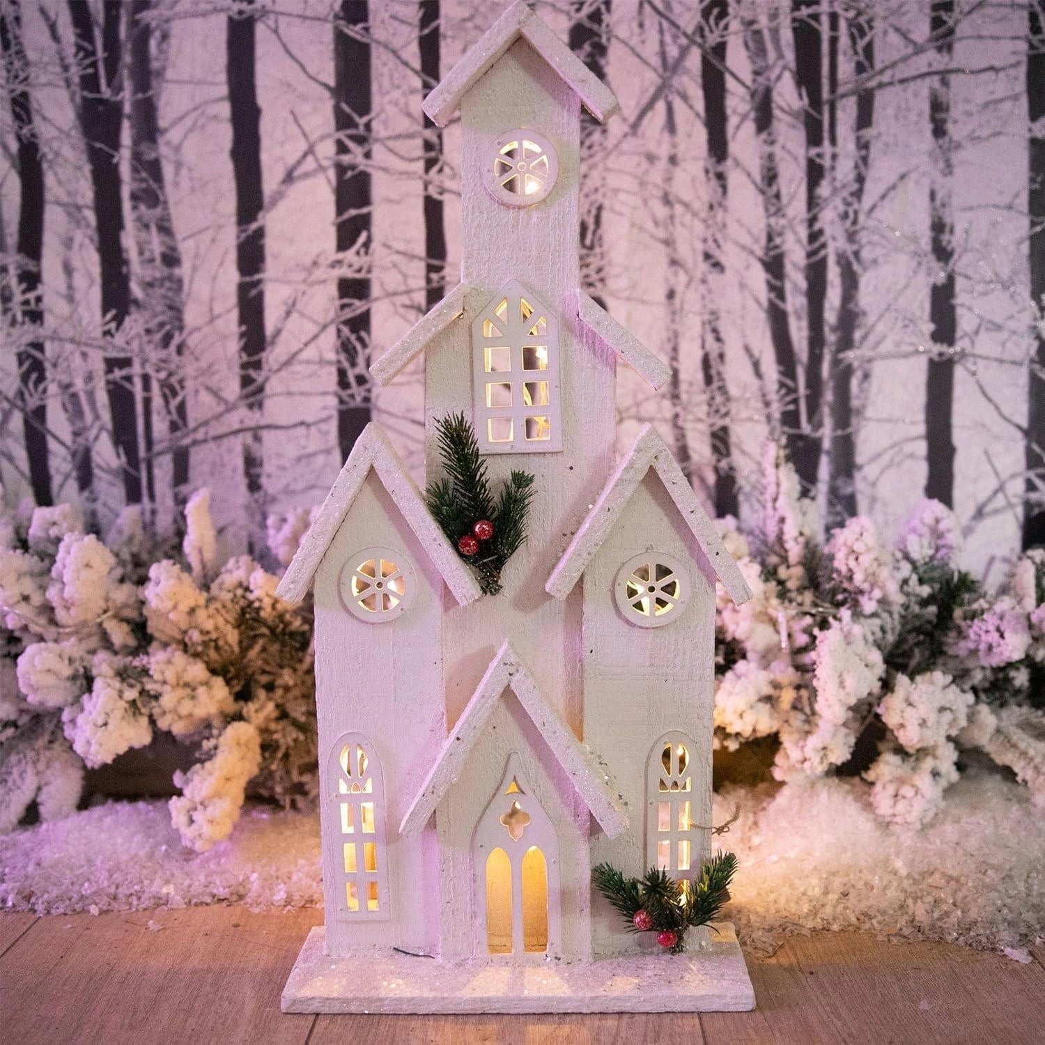 Led White Wooden House - 24*8*51Cm