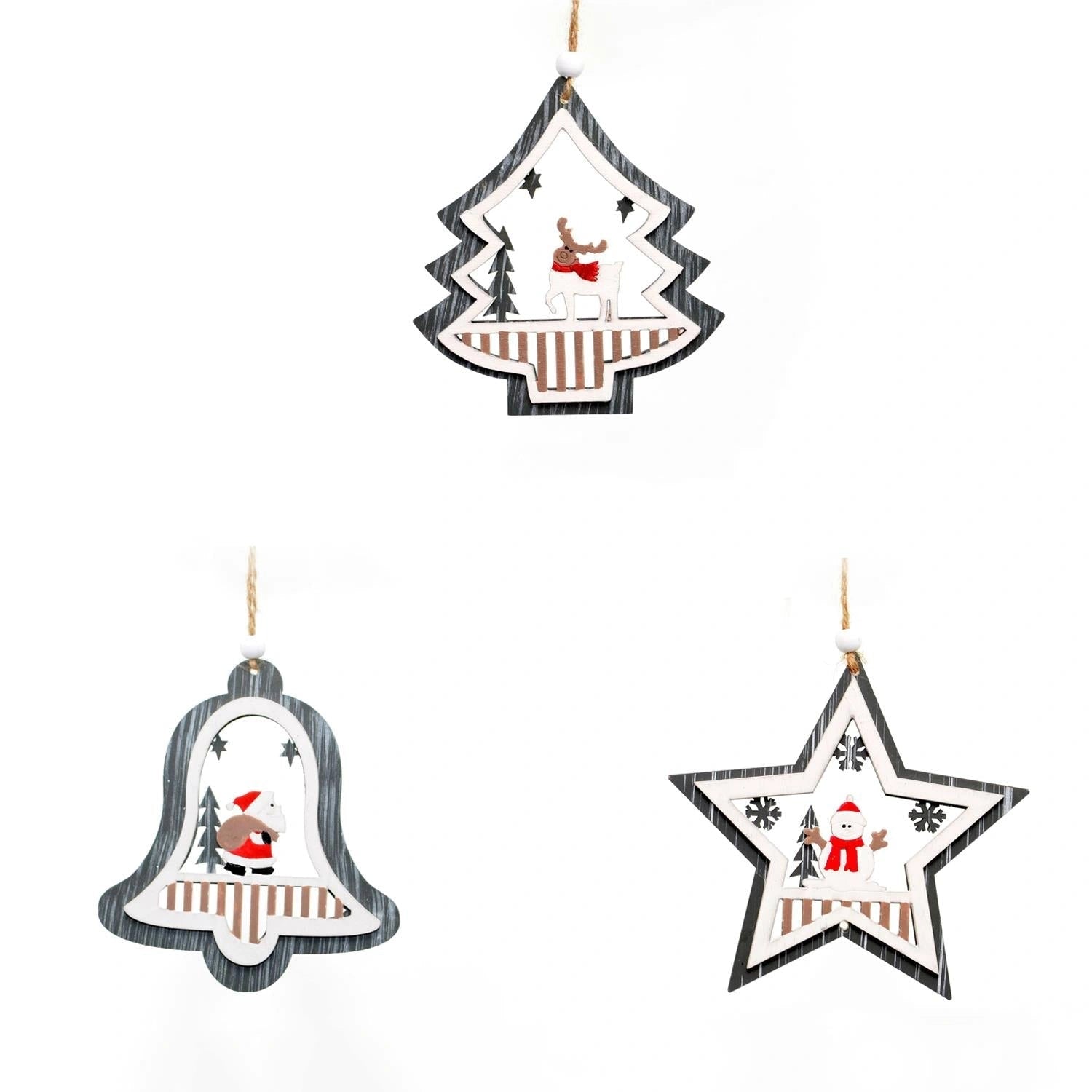 3x Christmas Tree Hanging Novelty Ornament Wooden Christmas Party