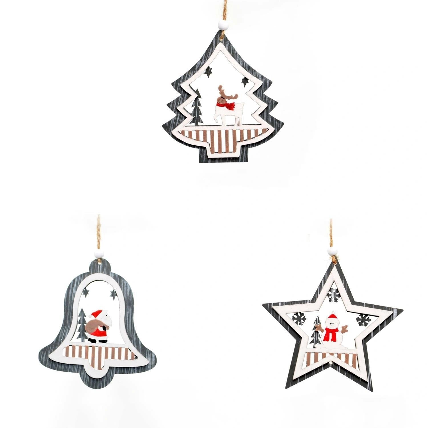 3x Christmas Tree Hanging Novelty Ornament Wooden Christmas Party