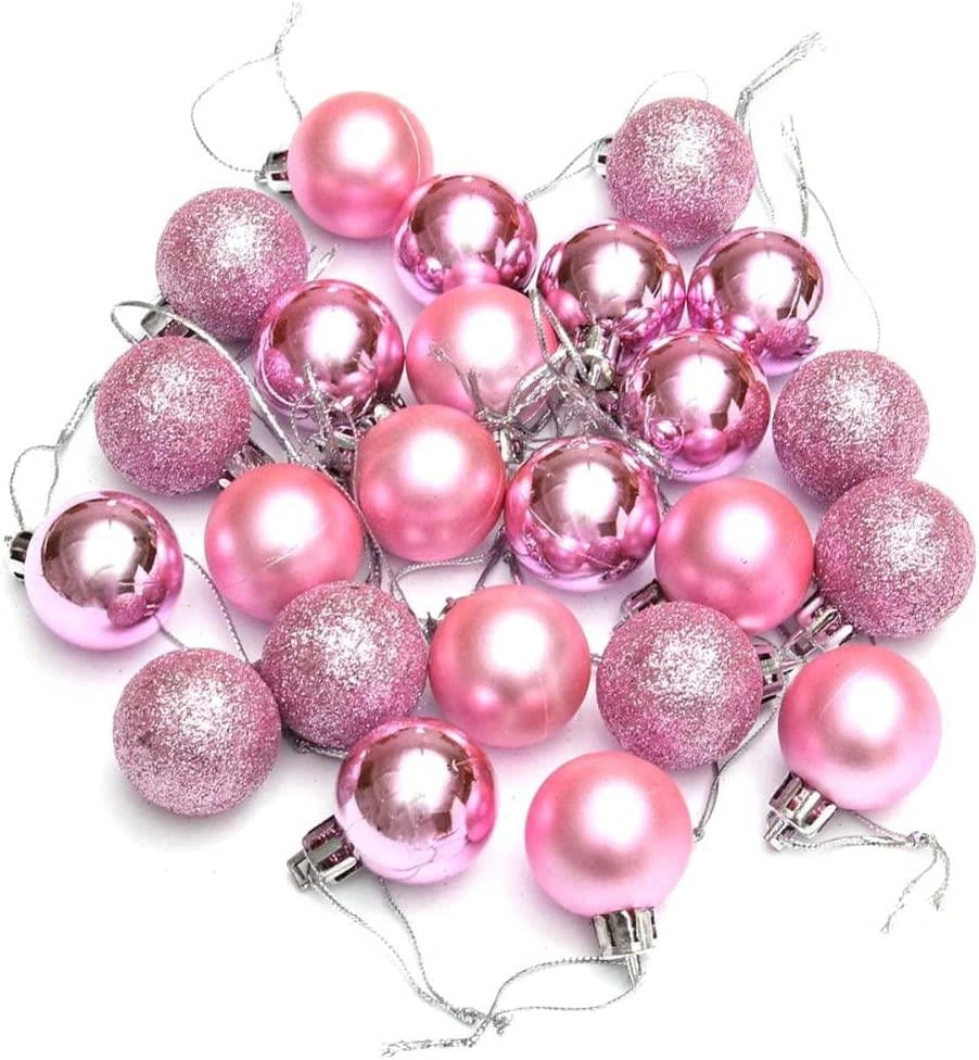 24pcs Christmas Baubles Tree Ornaments Pink Balls Xmas Hanging Decorations 30mm