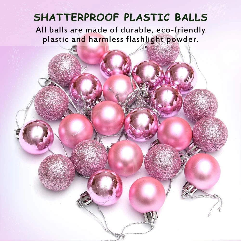 24pcs Christmas Baubles Tree Ornaments Pink Balls Xmas Hanging Decorations 30mm