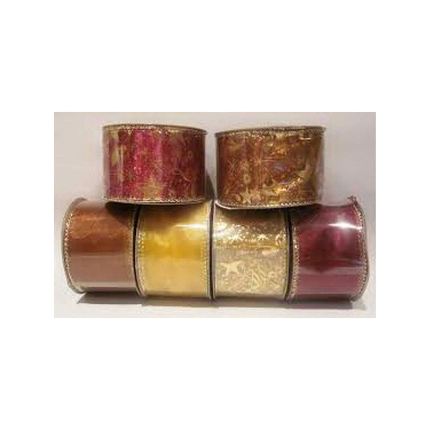 Christmas Party Wall Decoration Wired Ribbon Rolls Gold Bronze Red Xmas 6pcs