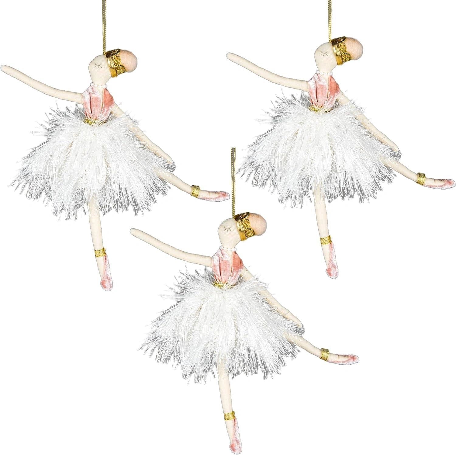3XChristmas Hanging Ornament Tree Pendant Figure 20cm White Ballerina Xmas Decor