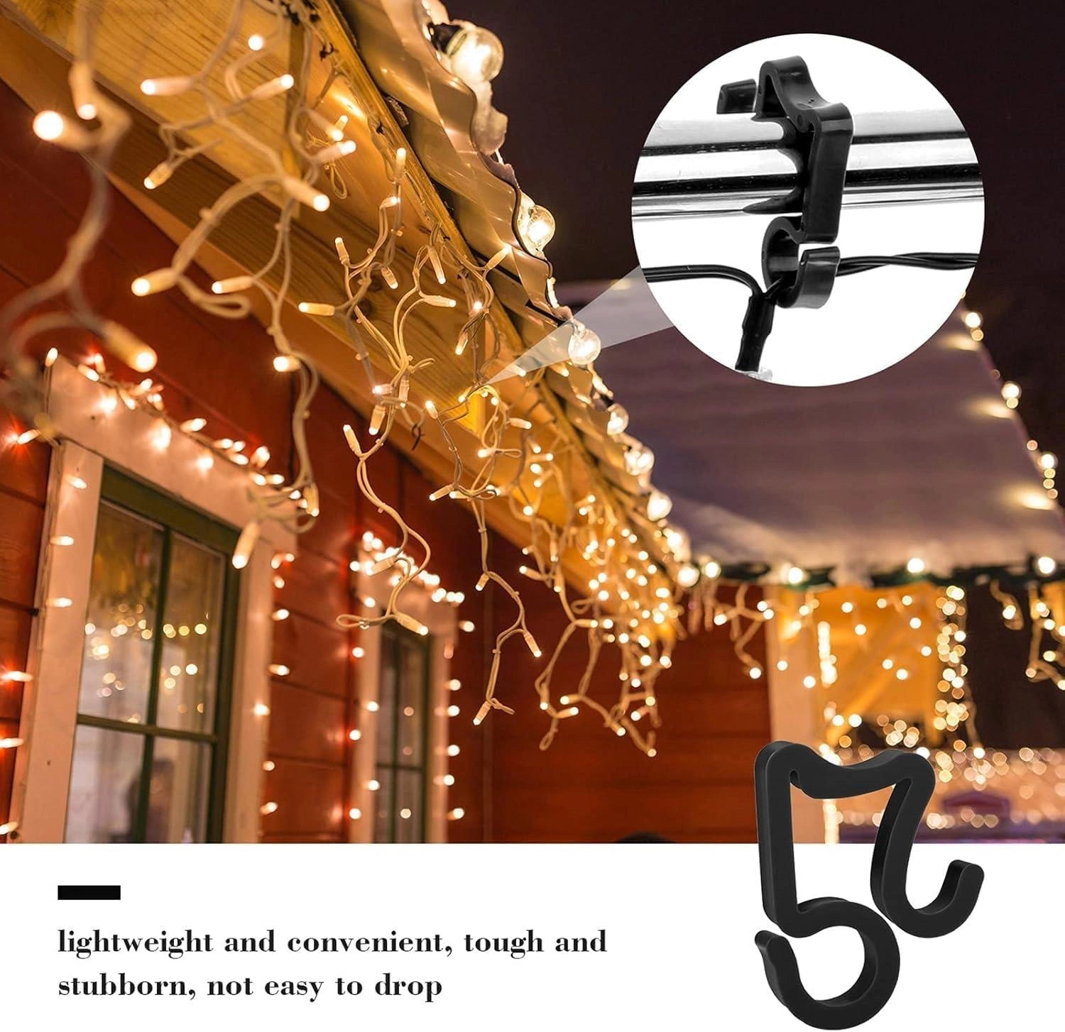 Gutter Hooks Christmas Rope String Icicle Light Hanger Black Plastic Clips 48pcs