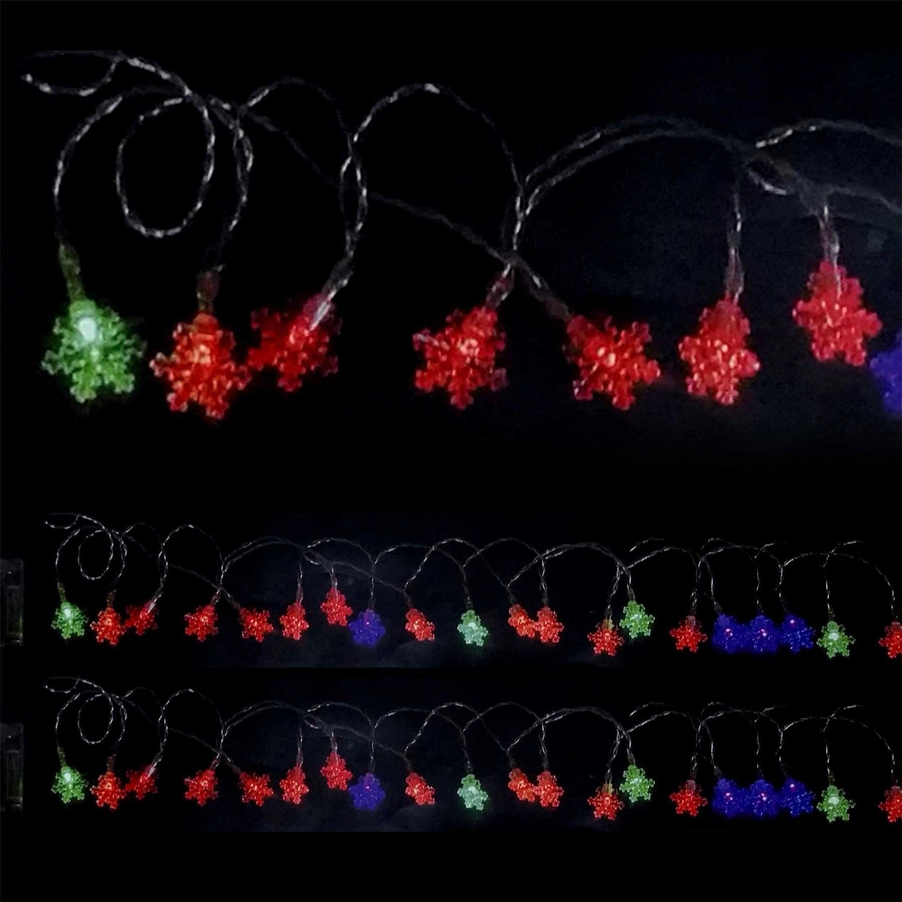 3.3m Battery Operated Snowflake 20 Multi Colour LED Fairy Christmas Decorations