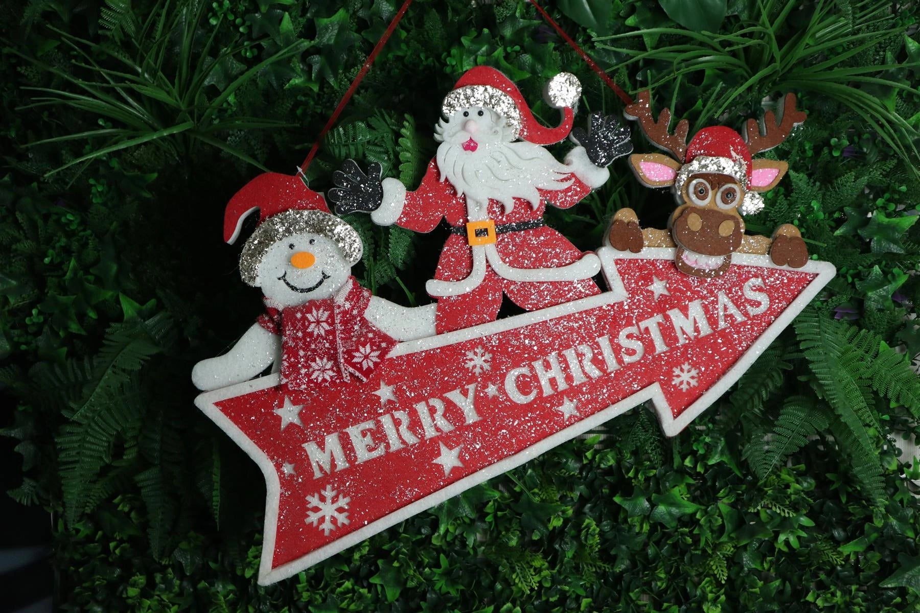 Christmas Hanging Santa Sign Pre Lit Merry Christmas Door Wall Gifts Plaque 70cm