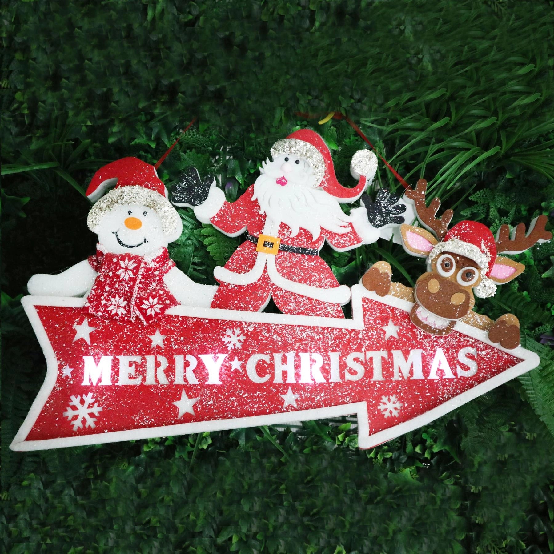 Christmas Hanging Santa Sign Pre Lit Merry Christmas Door Wall Gifts Plaque 70cm