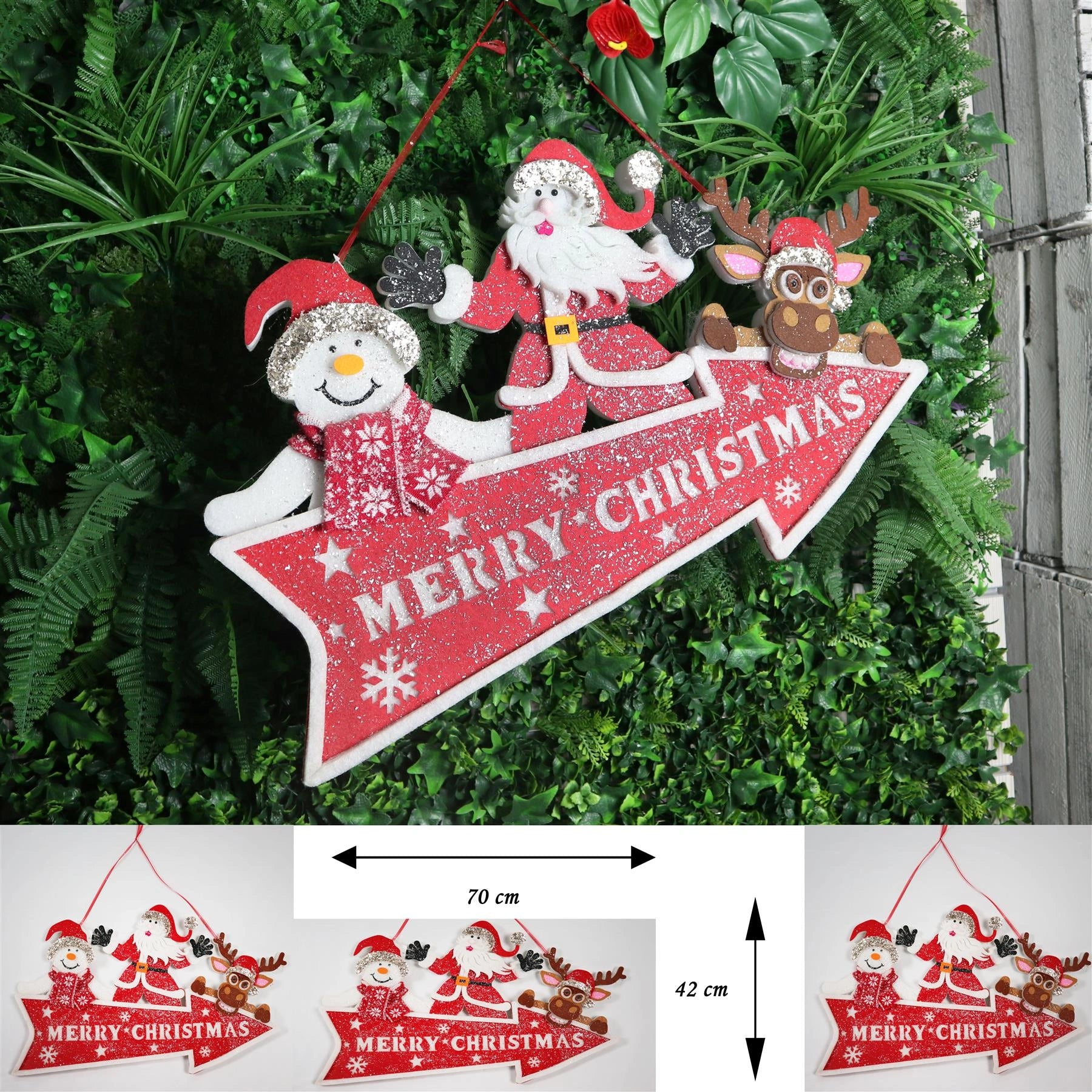 Christmas Hanging Santa Sign Pre Lit Merry Christmas Door Wall Gifts Plaque 70cm