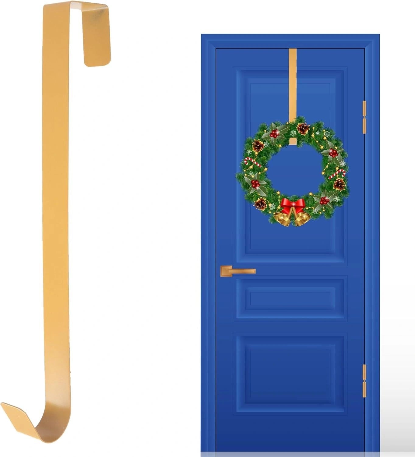 Christmas Wreath Hanger Door Hook Gold Metal Holder 38cm Home Xmas Hanging Decor