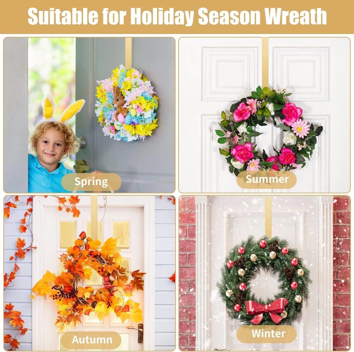 Christmas Wreath Hanger Door Hook Gold Metal Holder 38cm Home Xmas Hanging Decor