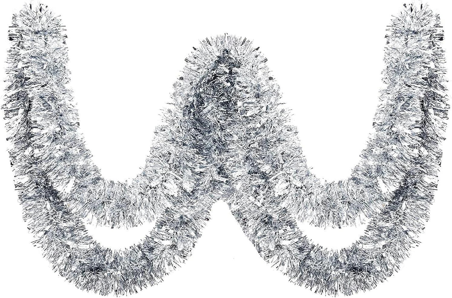 White Silver Thick Chunky Christmas Tree Tinsel Garland Home Decoration 4pc