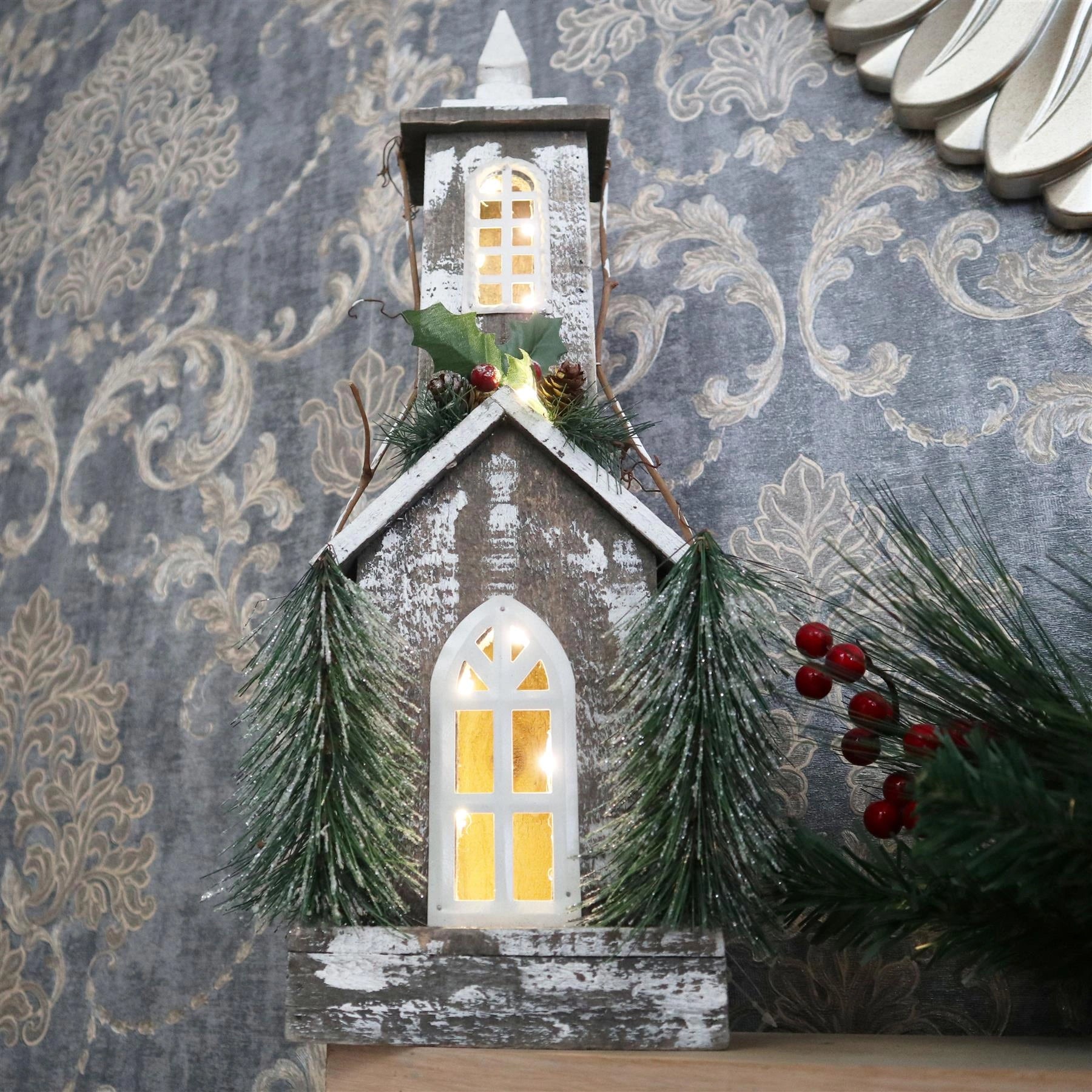 Wooden House Decorative Ornament Figurine Christmas Xmas Party Decorations 52cm