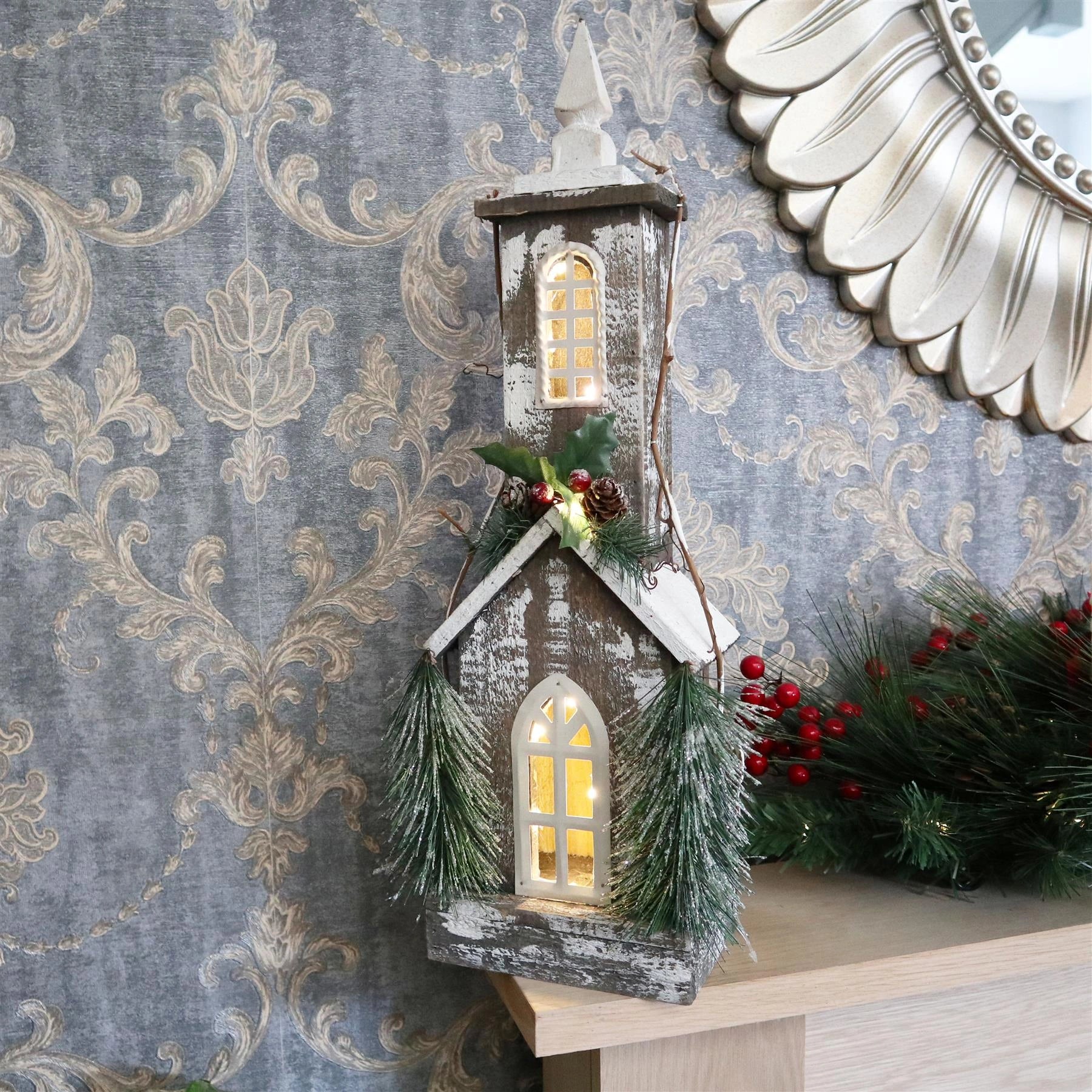 Wooden House Decorative Ornament Figurine Christmas Xmas Party Decorations 52cm