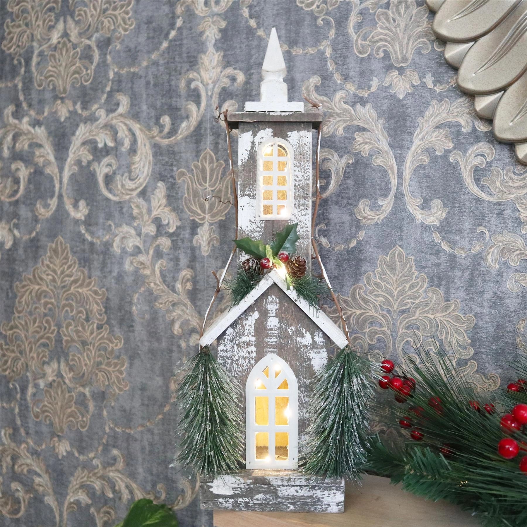 Wooden House Decorative Ornament Figurine Christmas Xmas Party Decorations 52cm