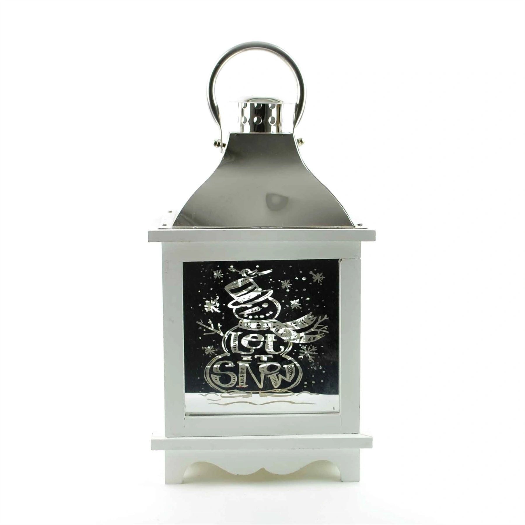Let It Snow White Christmas Lantern Wooden Warm White LED Light Decorations
