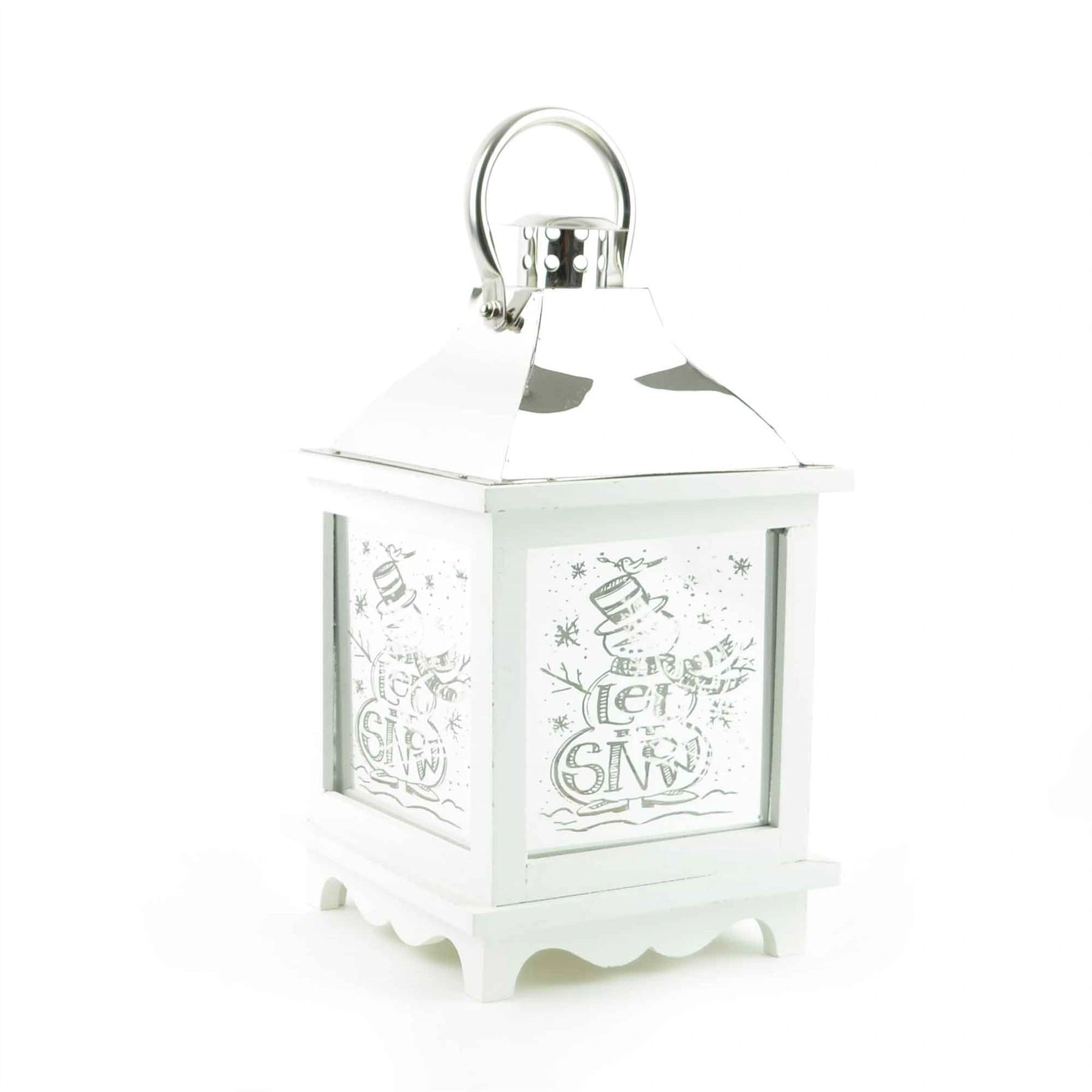 Let It Snow White Christmas Lantern Wooden Warm White LED Light Decorations