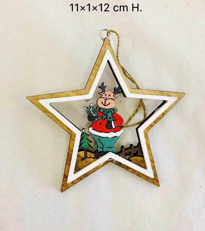 Wooden Christmas Tree Decorations Reindeer Craft Hanging Decor Xmas Star Shapes