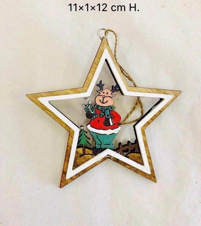 Wooden Christmas Tree Decorations Reindeer Craft Hanging Decor Xmas Star Shapes
