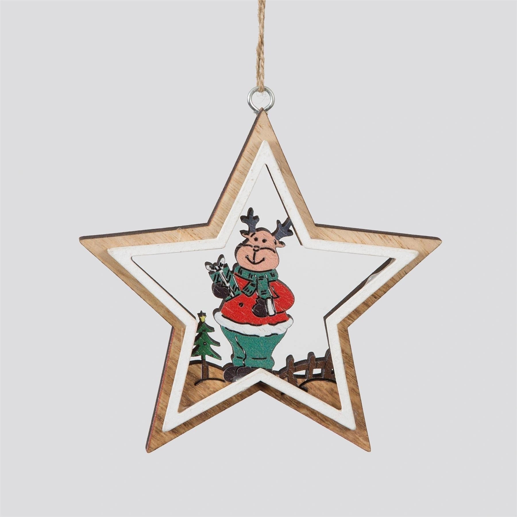 Wooden Star Shape Christmas Tree Hanging Decoration Reindeer Craft