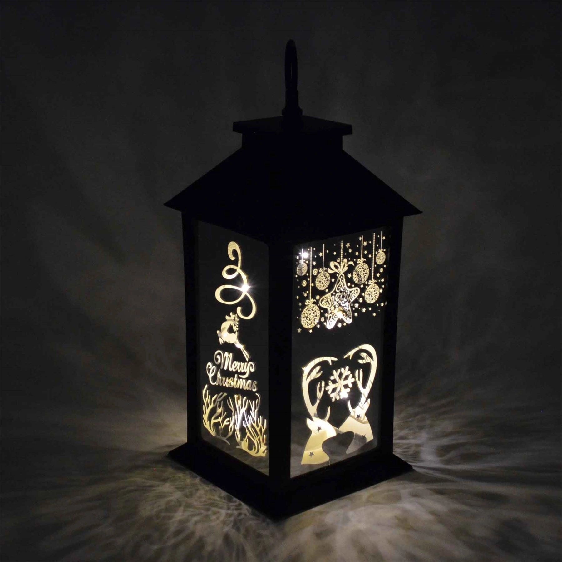 Black Christmas Lantern Pvc With Christmas Design Warm White Led String Lights