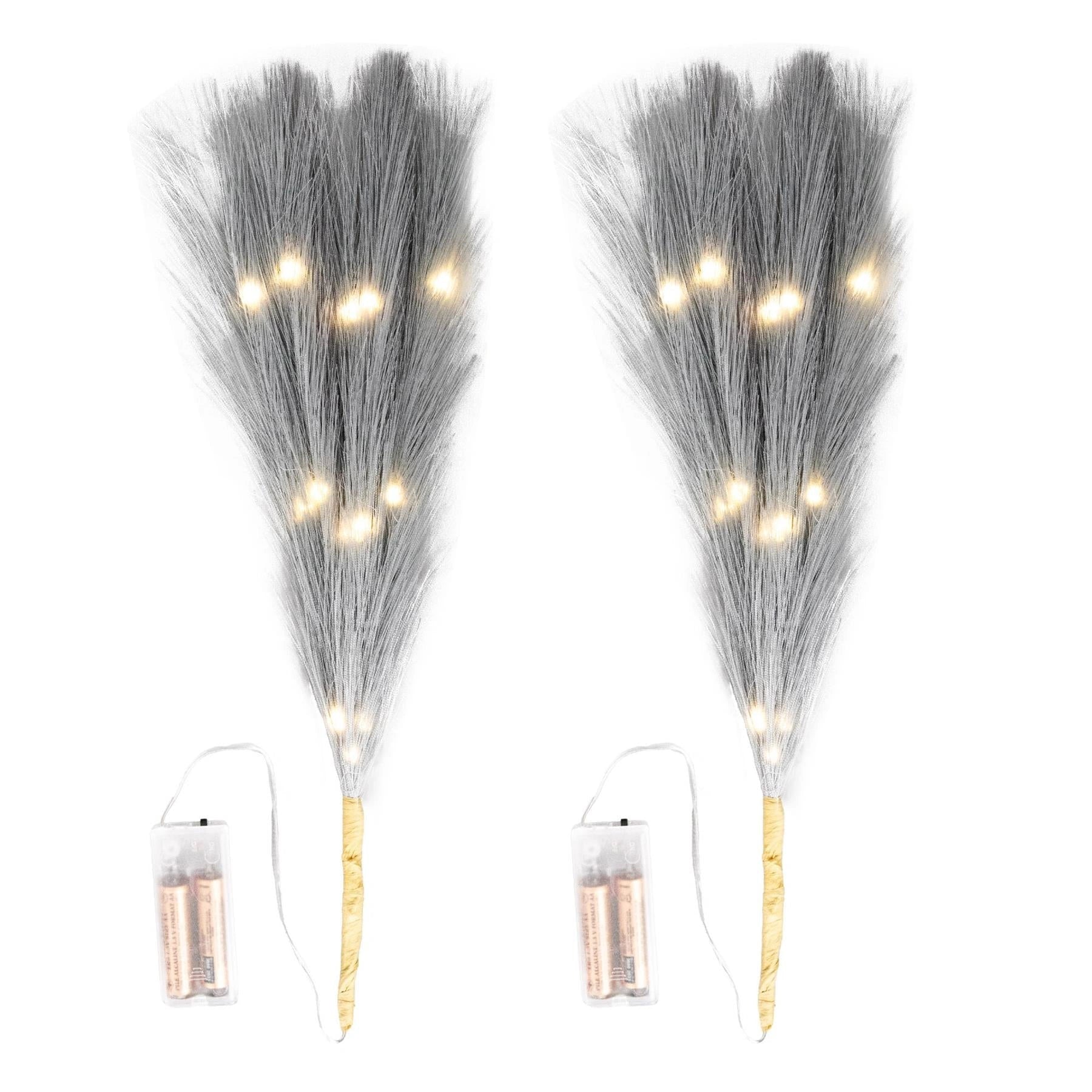 4PCS Pampas Grass Stems Feather Christmas Table Decor Pre-Lit LED B/O Grey 45cm