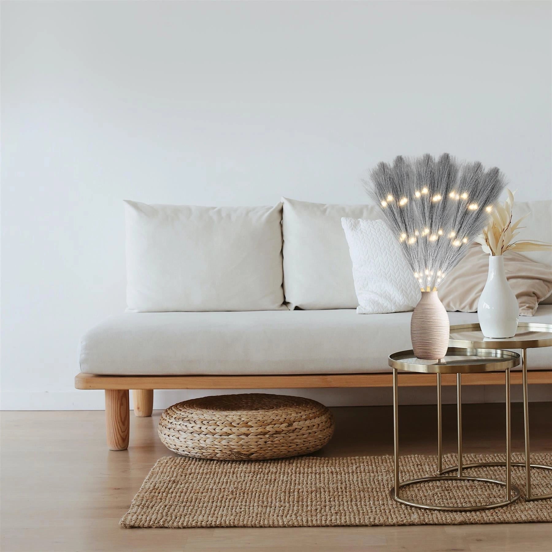 4PCS Pampas Grass Stems Feather Christmas Table Decor Pre-Lit LED B/O Grey 45cm