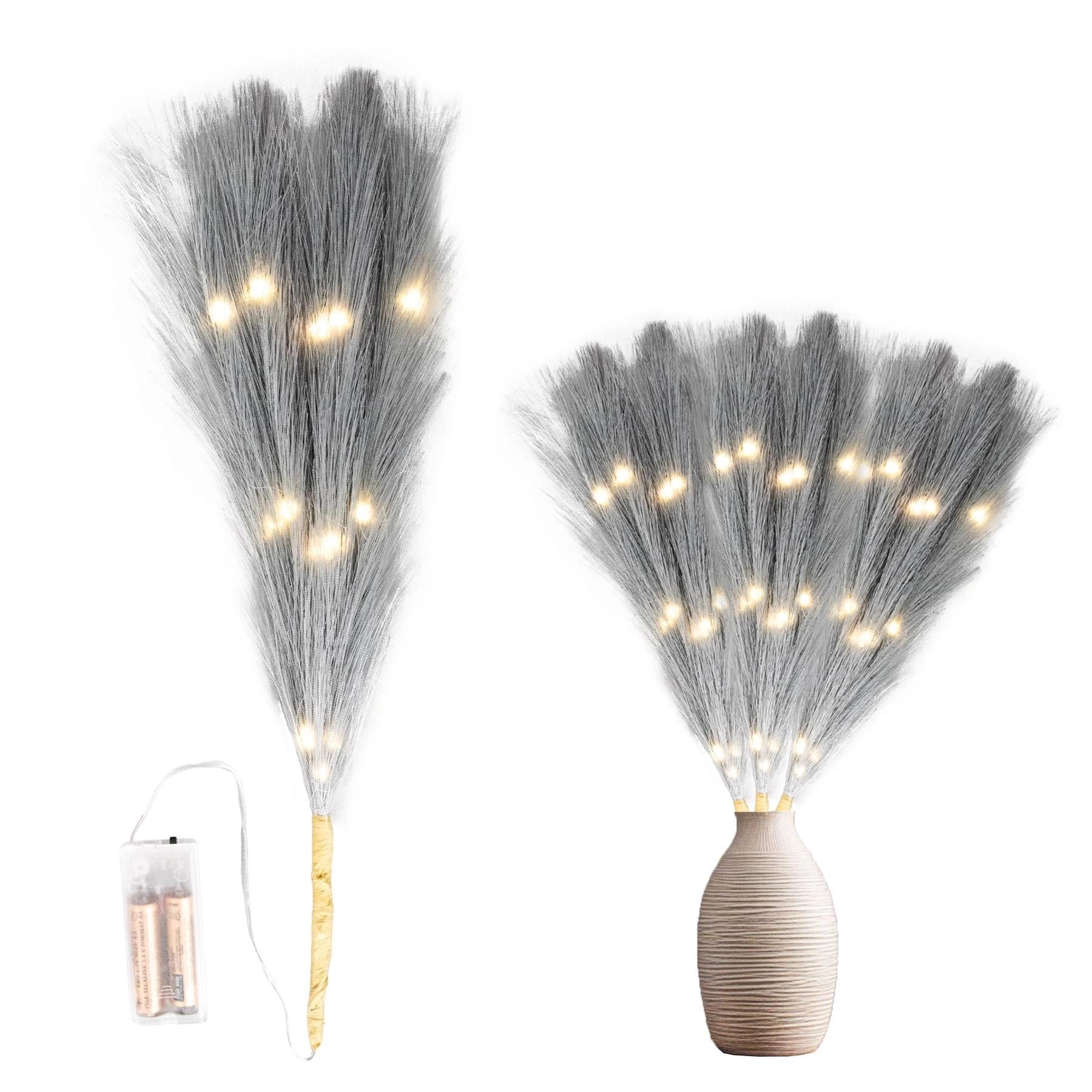 4Pcs 45Cm B/O Pampas Grass Grey W/ 15 Ww Leds