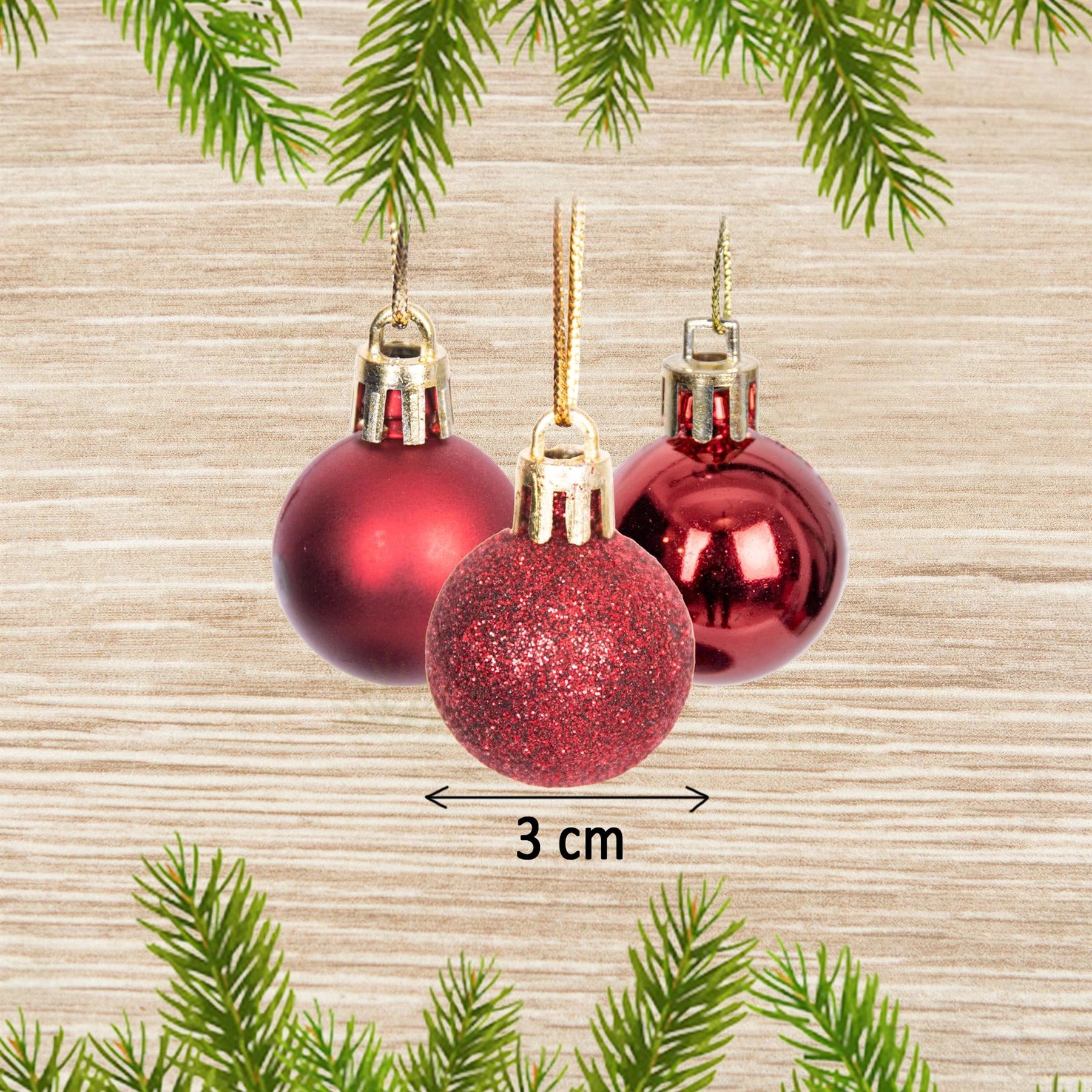 24 Dark Red Christmas Baubles Shiny Finish 3cm Shatterproof Festive Decorations
