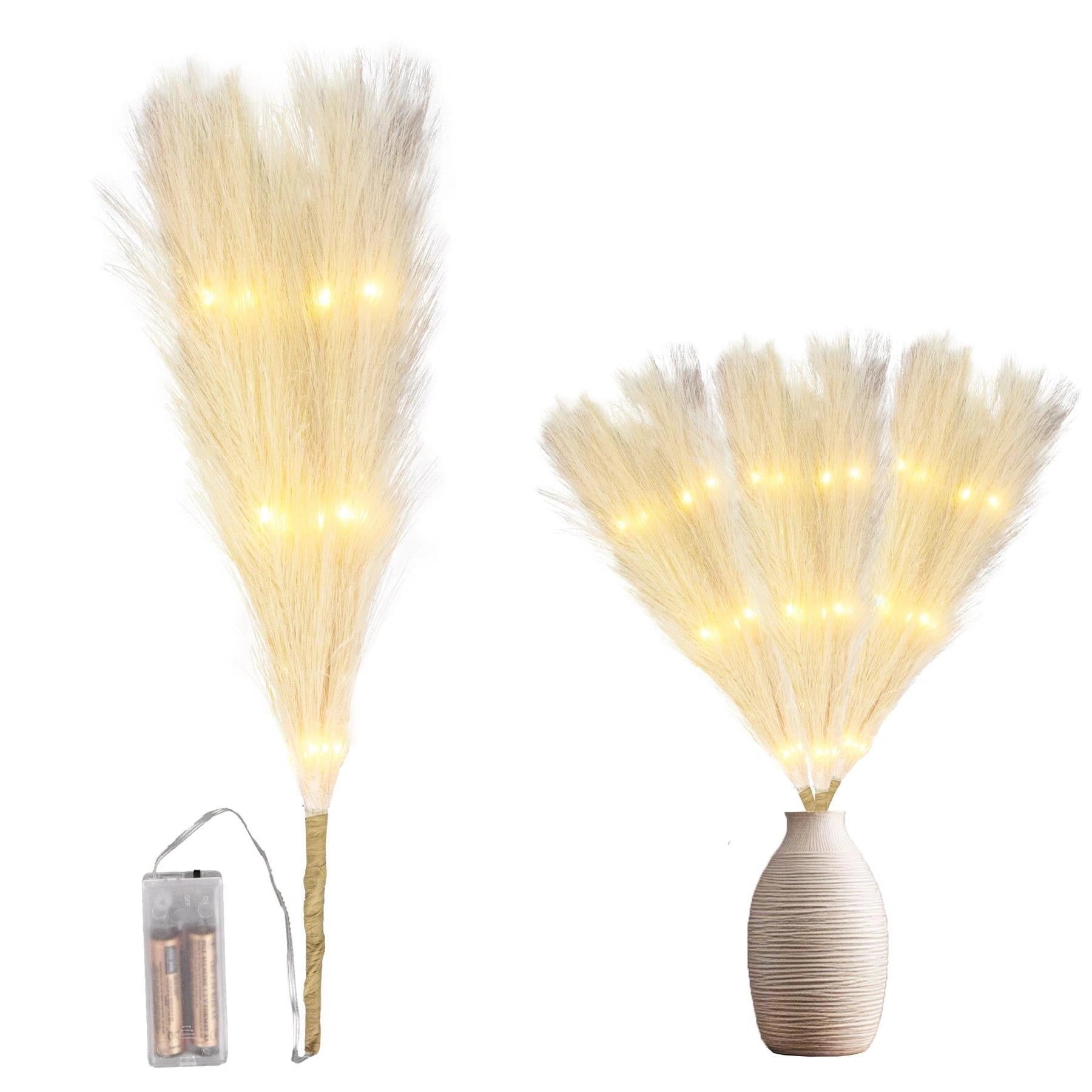 1PC Pampas Grass Stems Feather Christmas Table Decor Pre-Lit LED B/O Cream 45cm