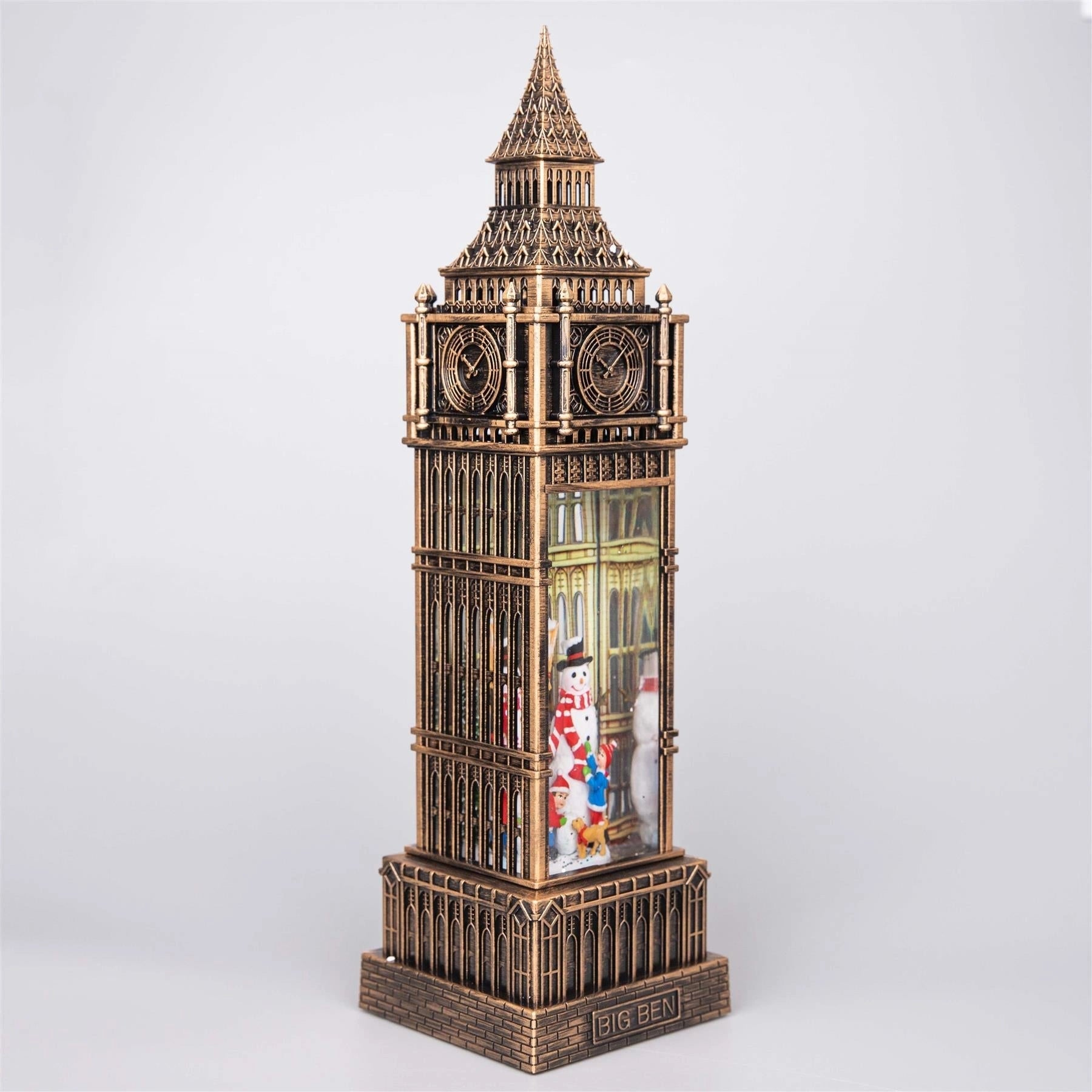 Tabletop Decor Novelty Ornament Snowman Big Ben Tower Snow Globe Water Spinner