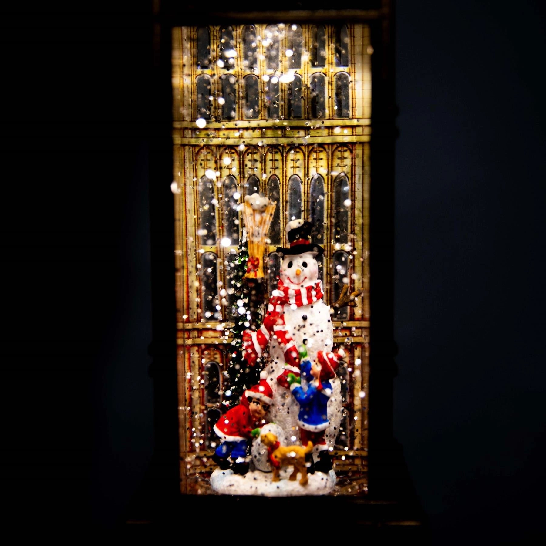 Tabletop Decor Novelty Ornament Snowman Big Ben Tower Snow Globe Water Spinner
