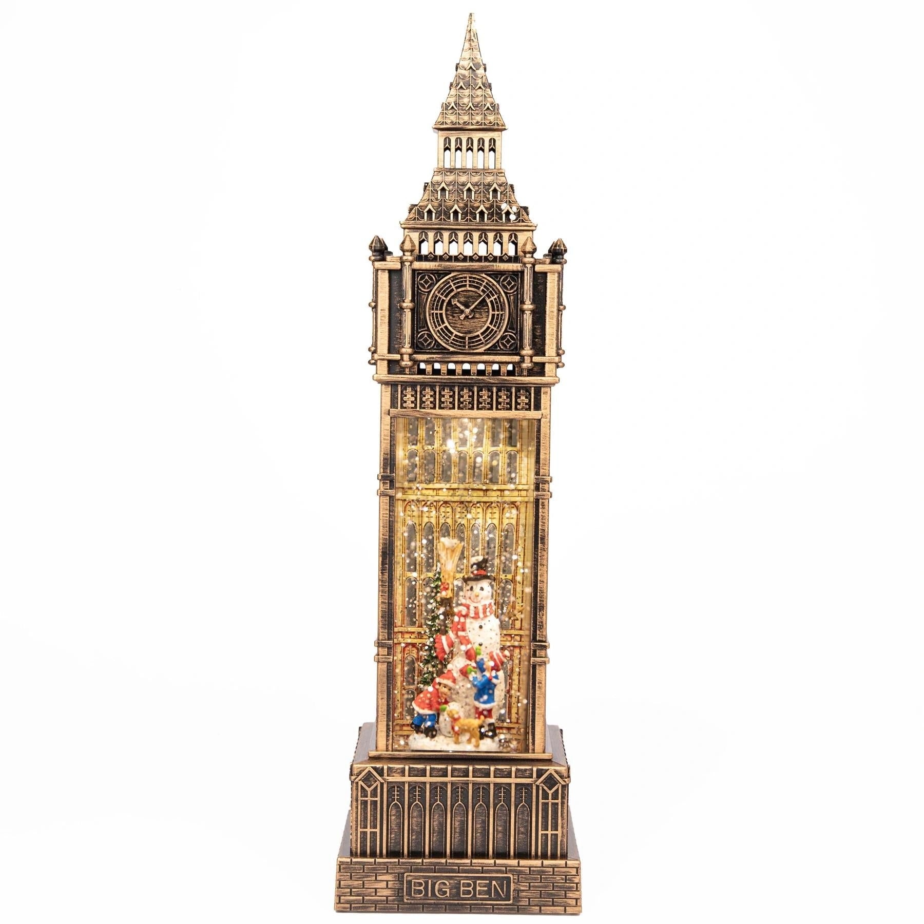 Tabletop Decor Novelty Ornament Snowman Big Ben Tower Snow Globe Water Spinner