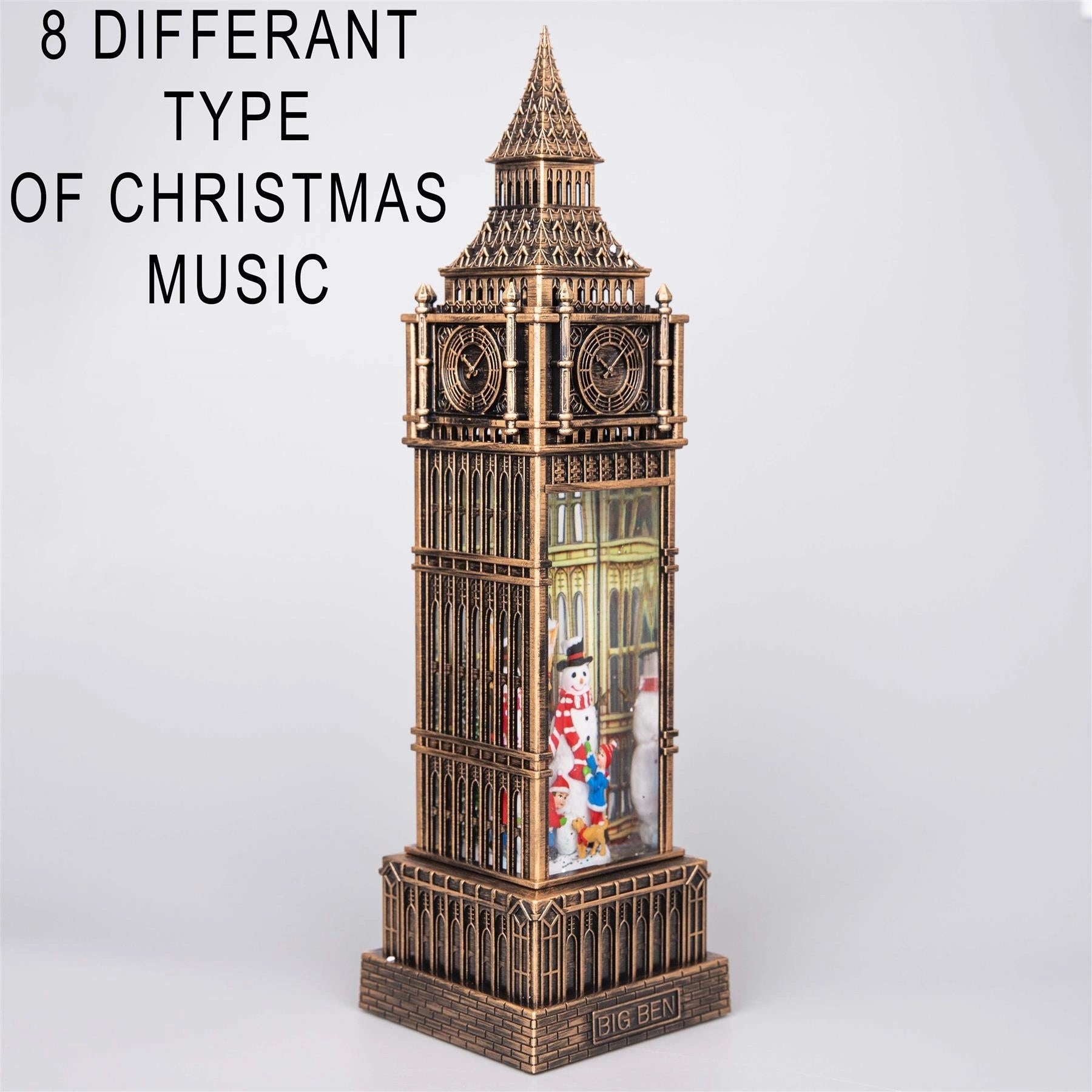 Big Ben Clock Tower Christmas Musical Snow Globe Lantern Snowman Scene-10*10*38Cm
