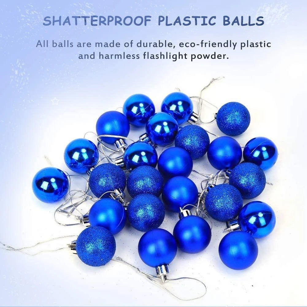24pcs Christmas Baubles Tree Ornaments Blue Balls Xmas Hanging Decorations 30mm