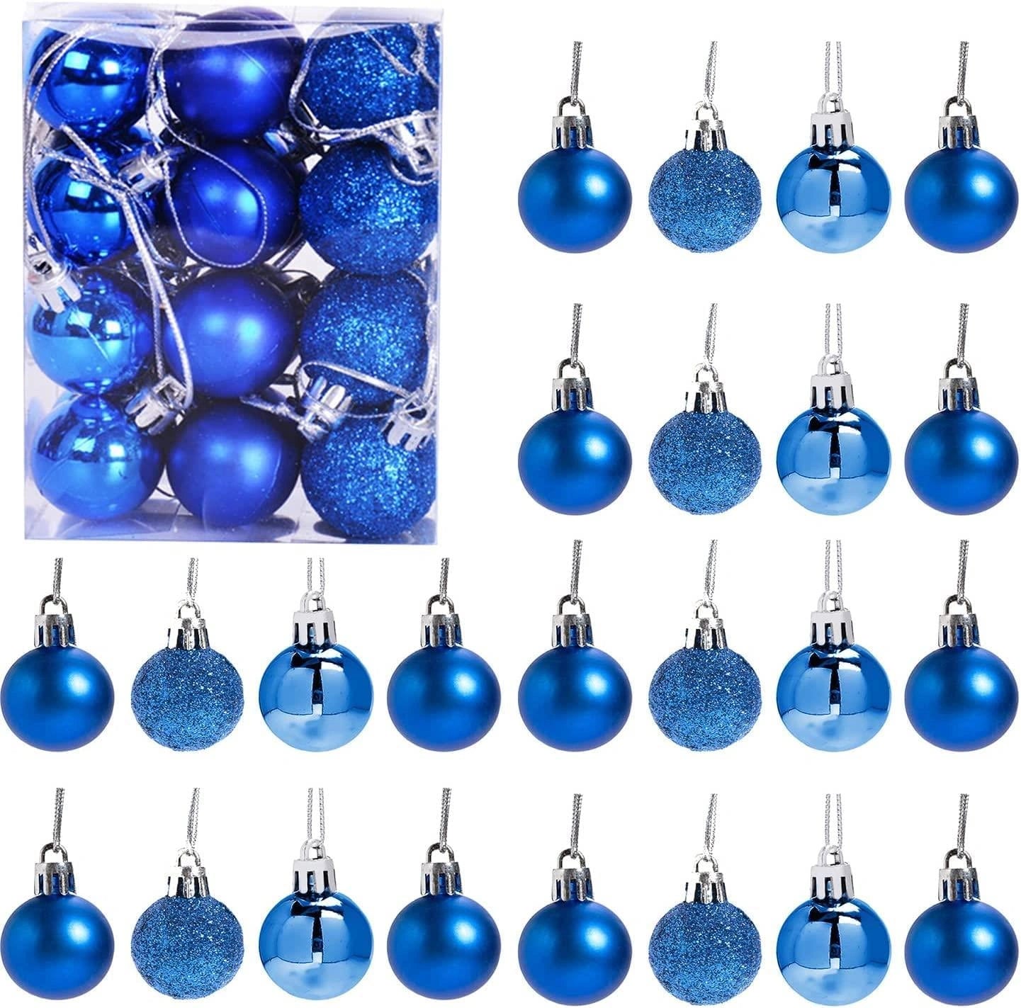 24pcs Christmas Baubles Tree Ornaments Blue Balls Xmas Hanging Decorations 30mm