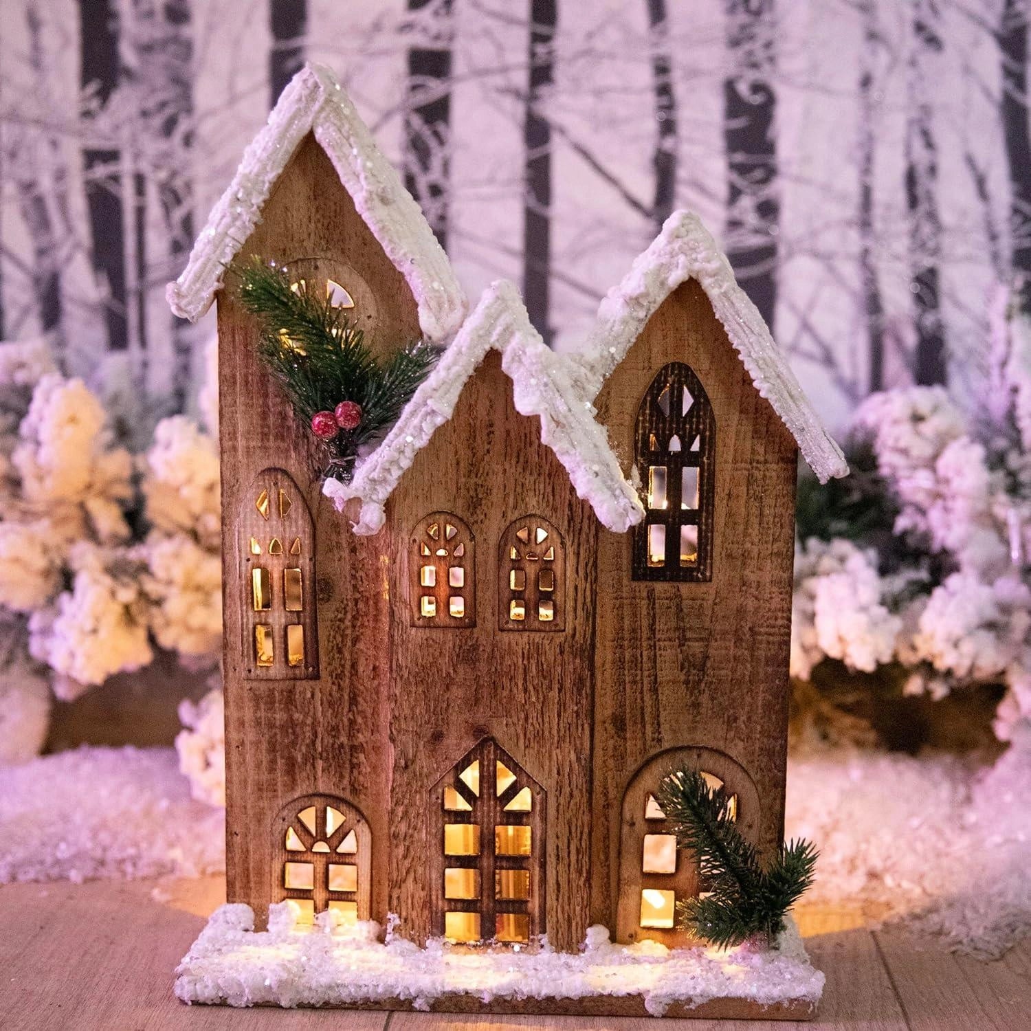 Led Brown Snow Covered Wooden House - 24*7*35Cm