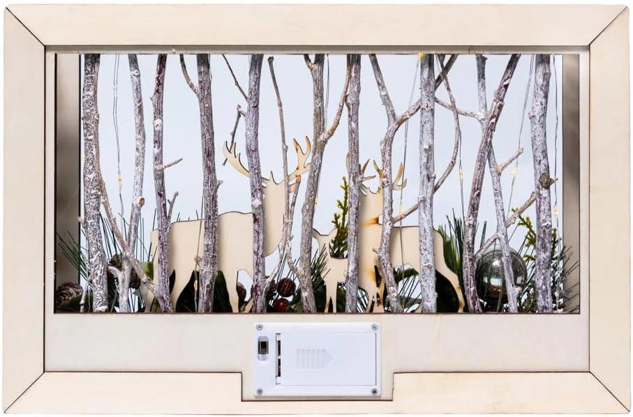 38cm Wooden Christmas Reindeer Scene Table Top B/O Rectangle  Xmas Home Decor UK